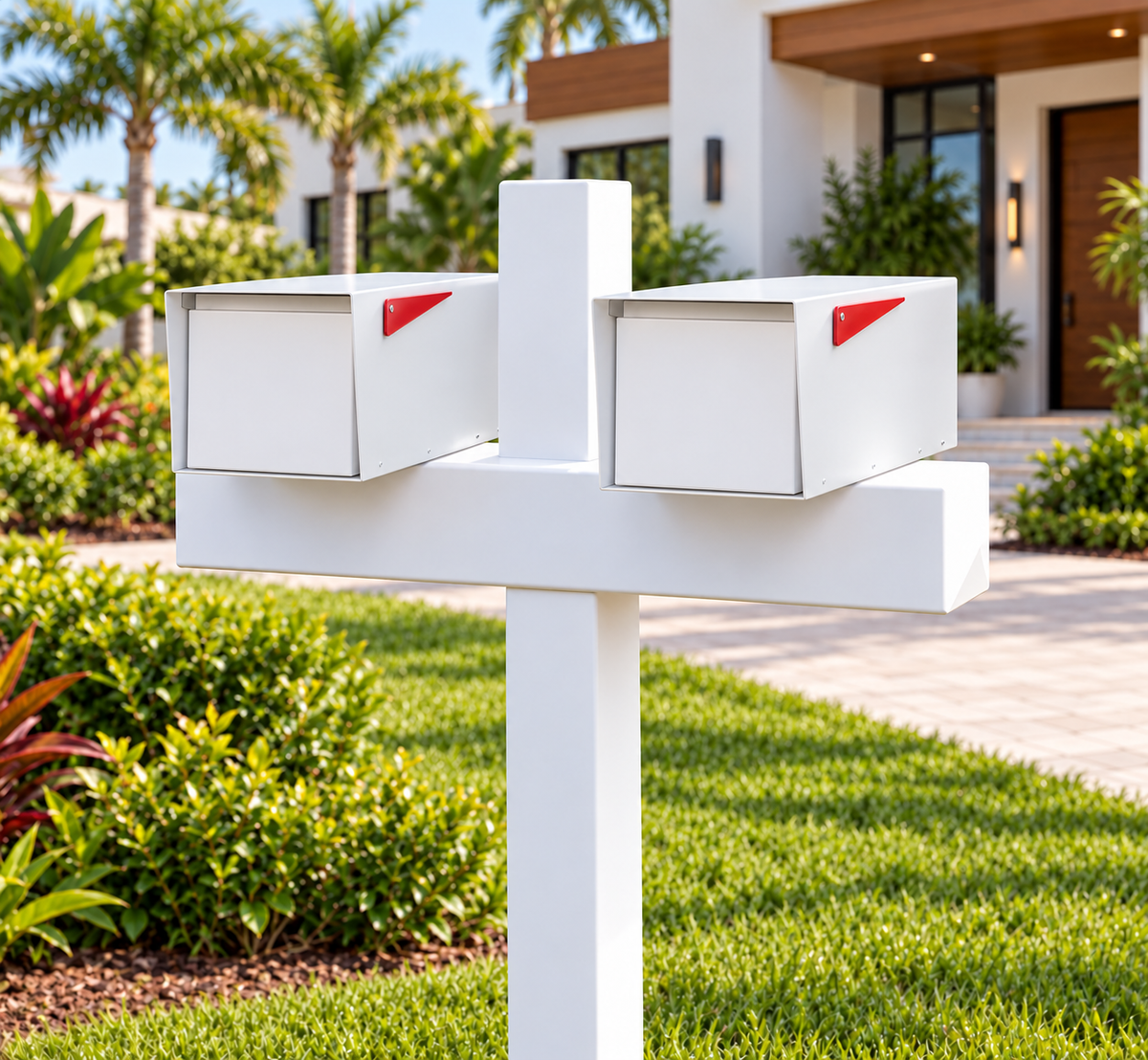 Crossline Duo Oasis on flat-top aluminum double post — design visualization