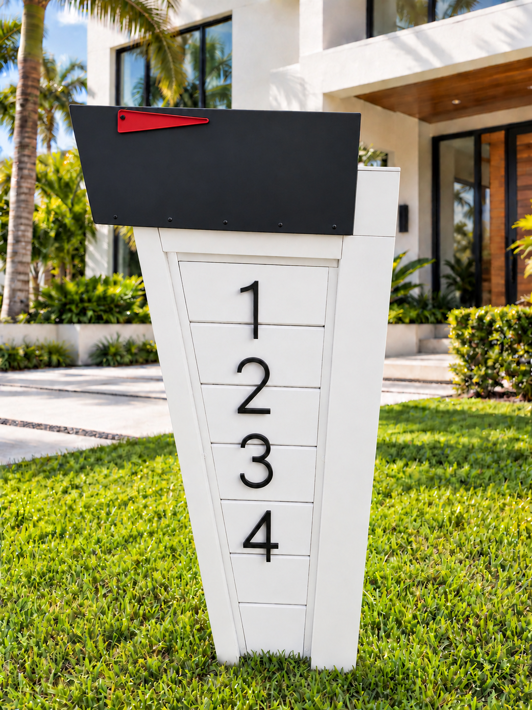 Incline modern aluminum mailbox – Modern black mailbox with white trim(1)