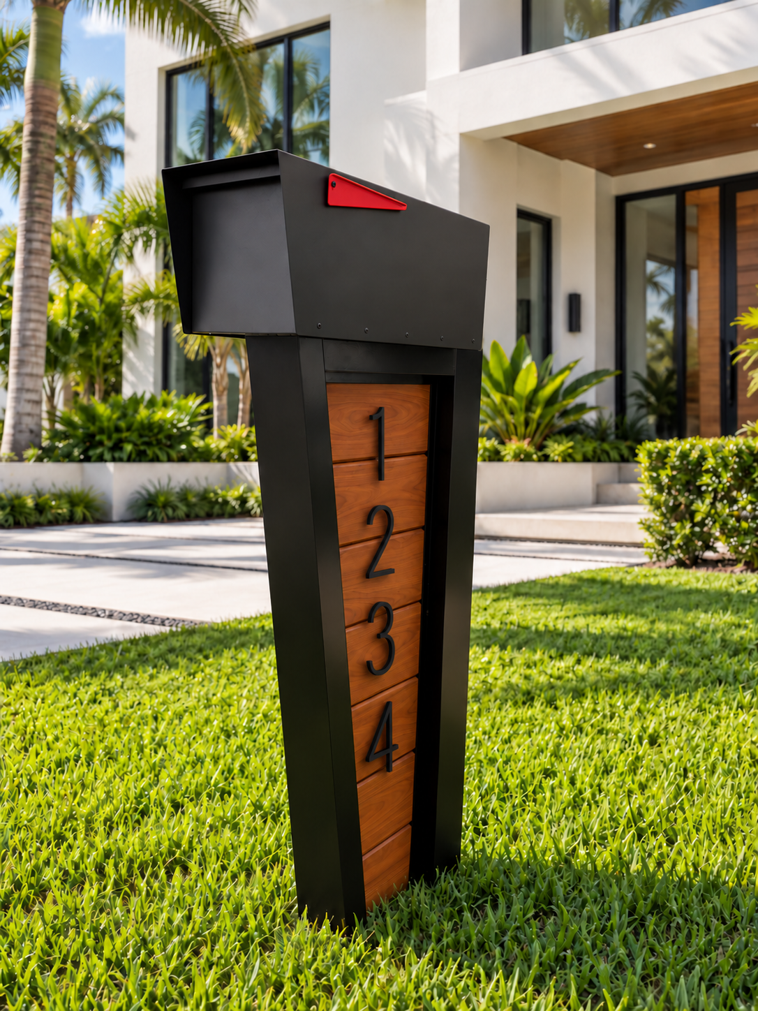 Incline modern aluminum mailbox – Slim floating numerals on a modern mailbox(1)