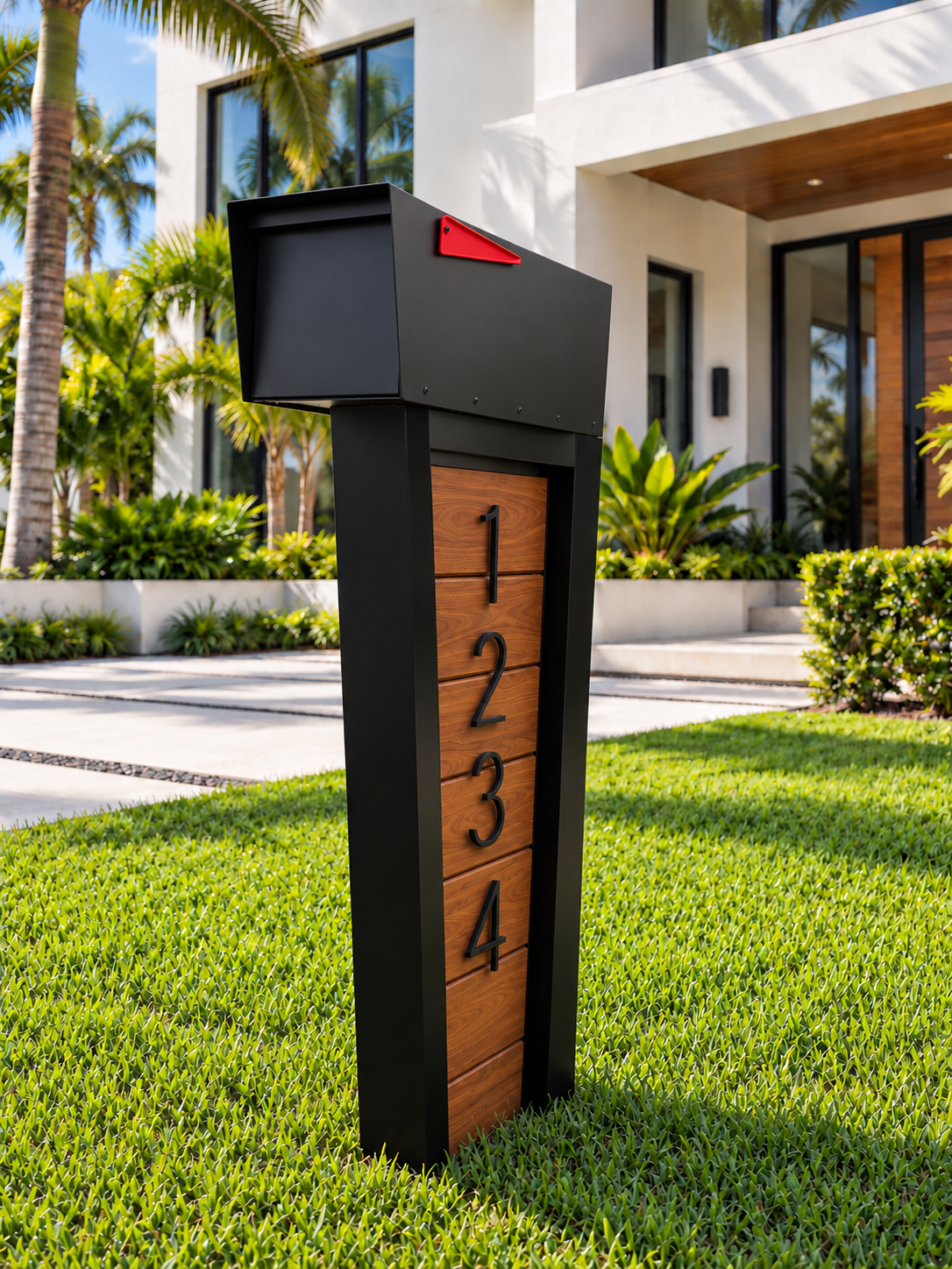 Incline modern aluminum mailbox – Modern mailbox with vertical house numbers-4