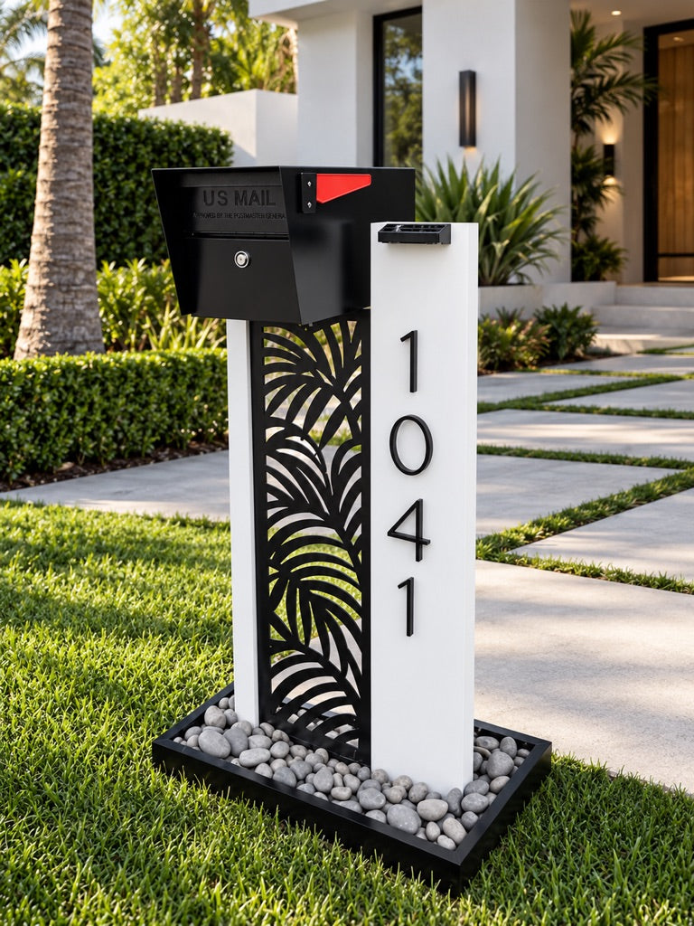 Solace Expressions — Palm Fronds laser-cut panel; optional rock base shown