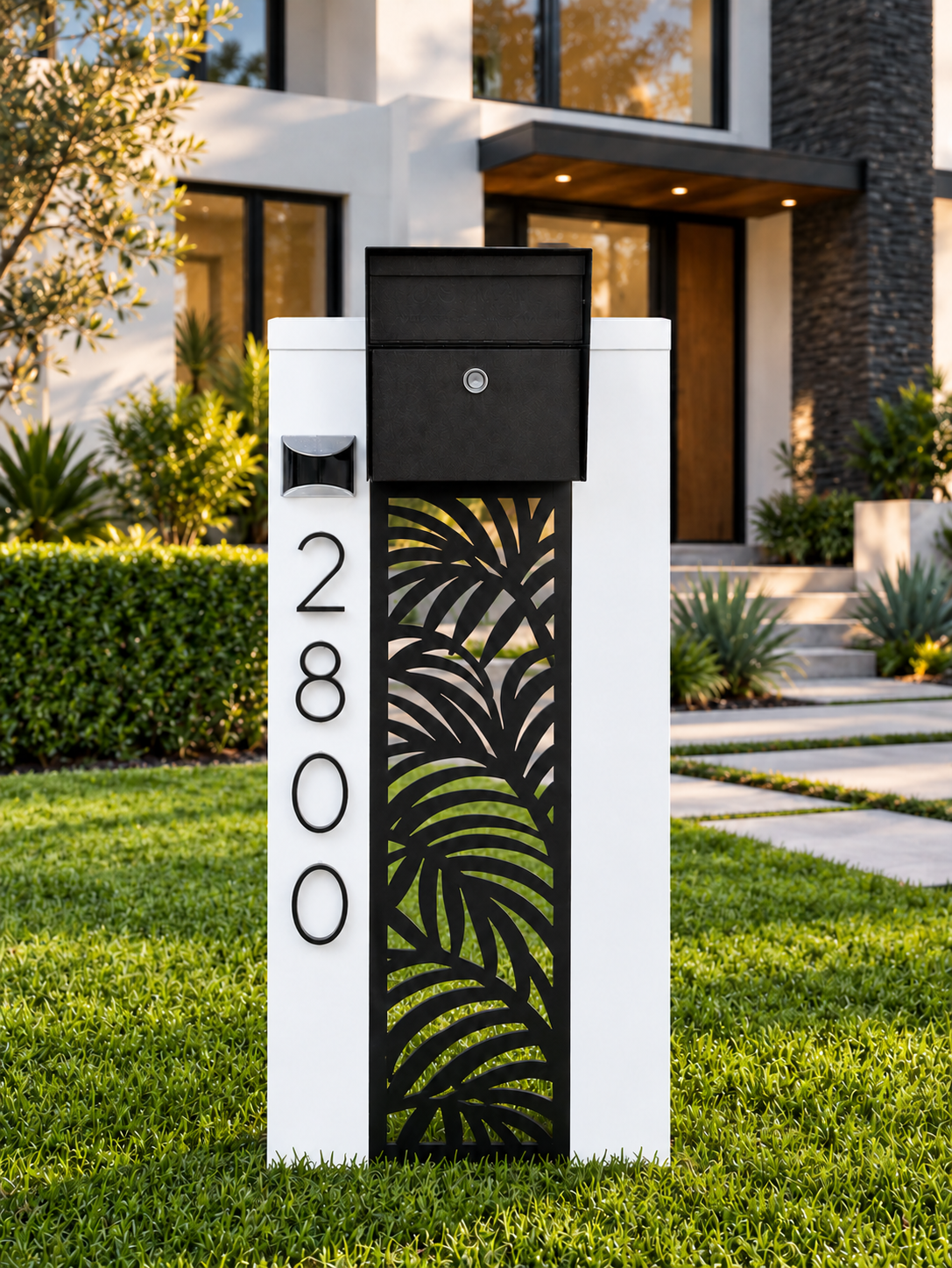 twin silhouette with Palm Fronds waterjet-cut panel