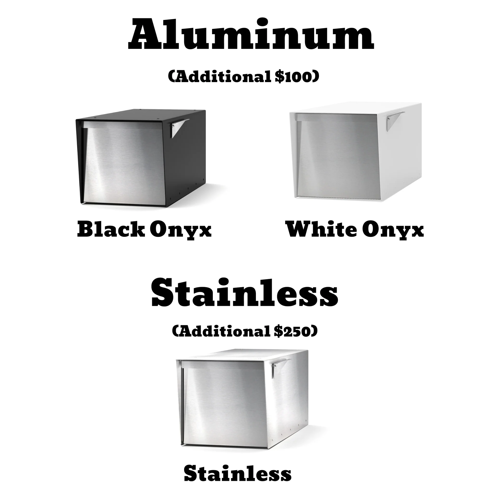 Aluminum and Stainless Mailbox Options - Black Onyx, White Onyx, Stainless Onyx