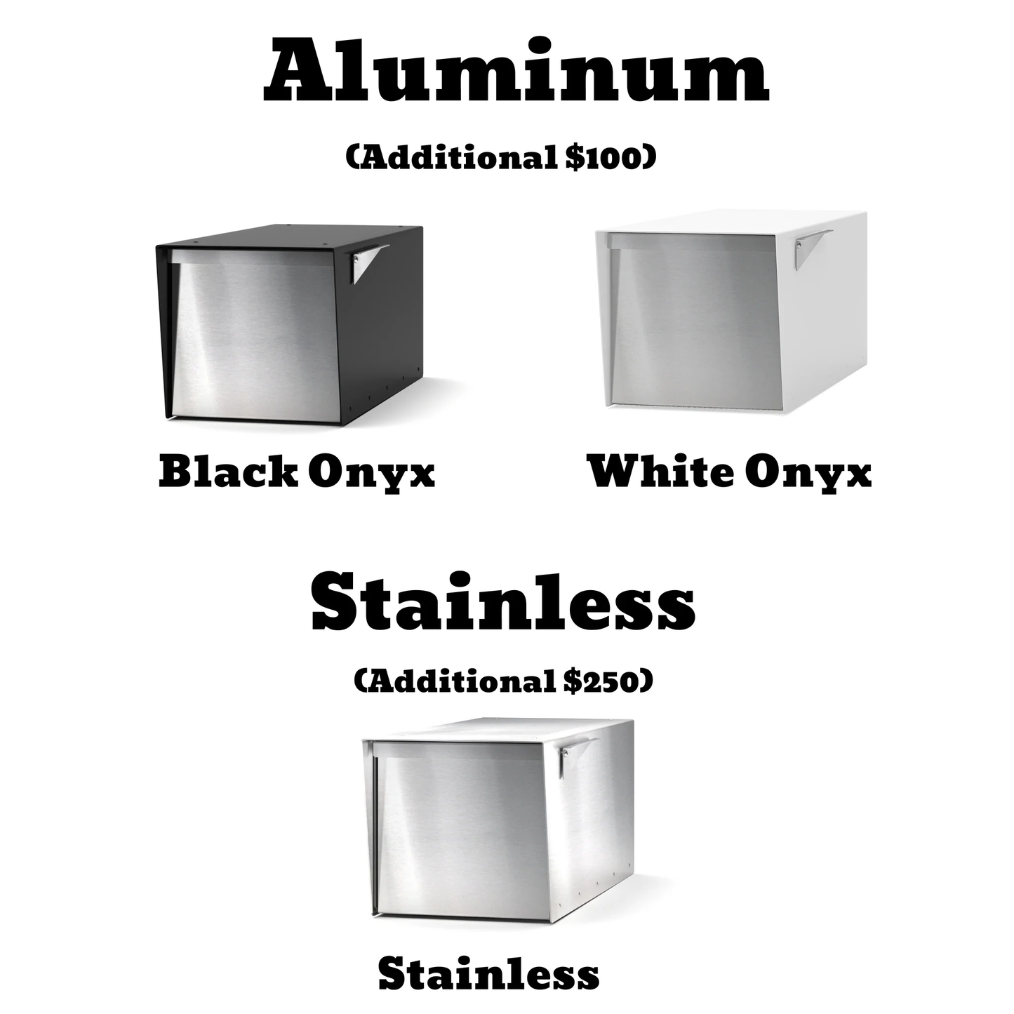 Aluminum and Stainless Mailbox Options - Black Onyx, White Onyx, Stainless Onyx