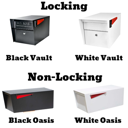 Locking and Non-Locking Mailbox Options - Black Vault, White Vault, Black Oasis, White Oasis