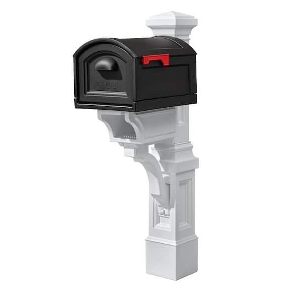 Atherton black mailbox with white post