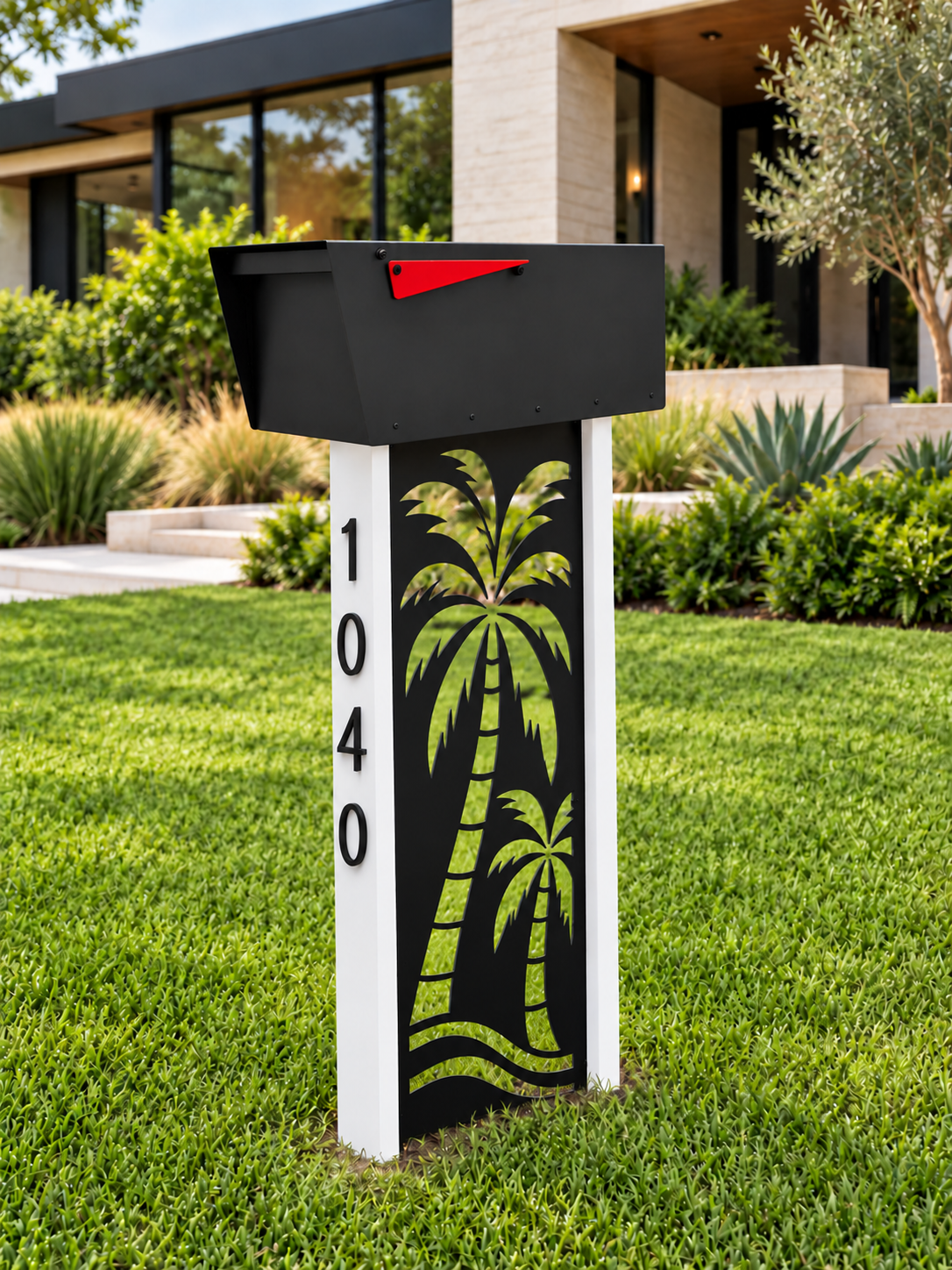 bradley silhouette with Palm Trees waterjet-cut panel