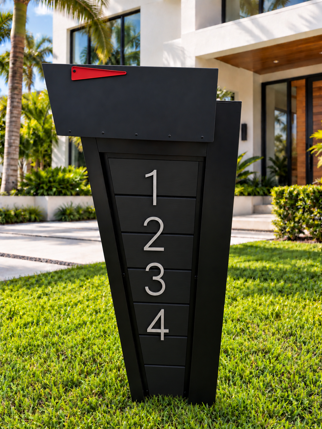 Incline modern aluminum mailbox – Satin Black Mailbox with Silver Numbers(1)