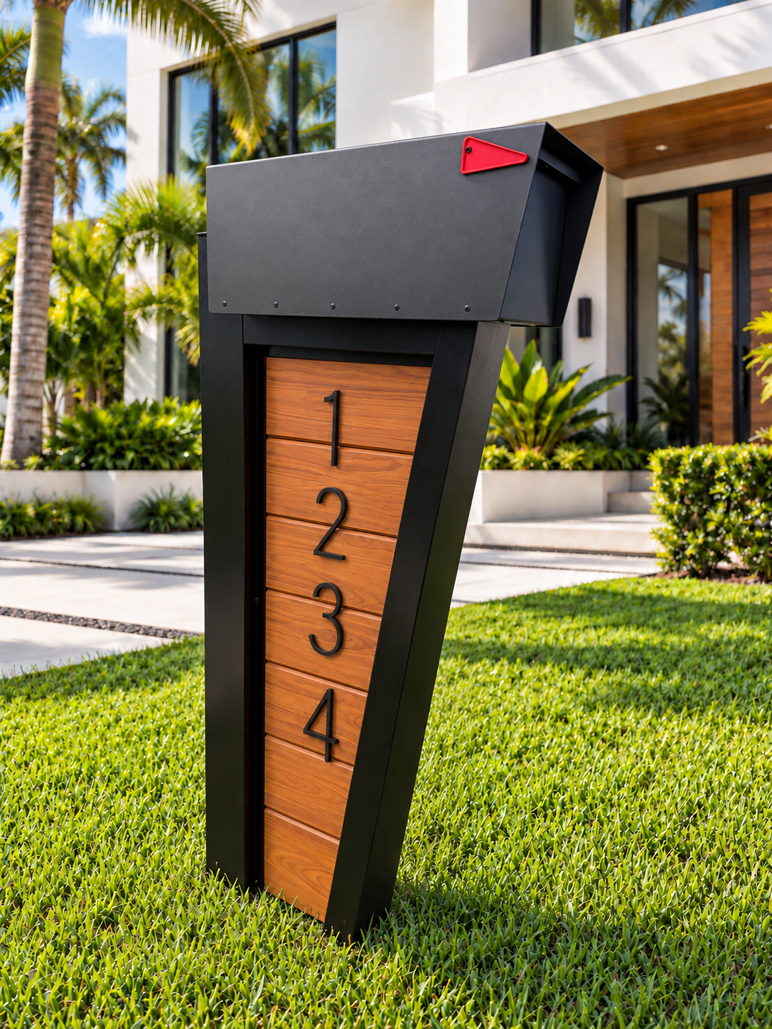 Incline modern aluminum mailbox – Modern black mailbox with vertical house numbers-6