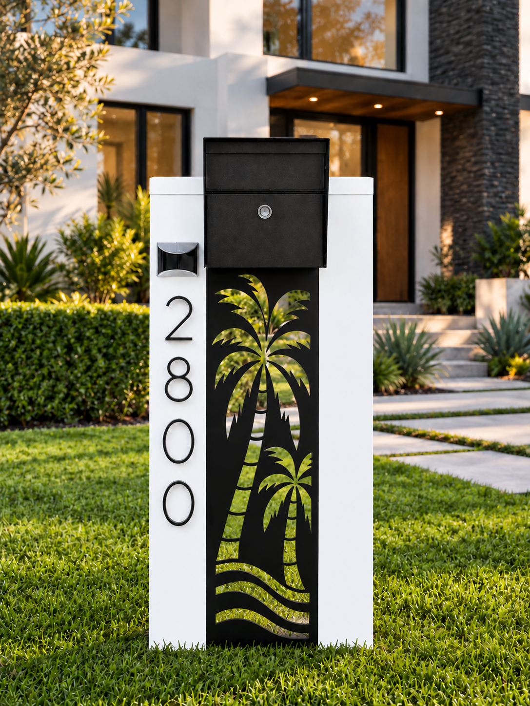 twin silhouette with Palm Trees waterjet-cut panel